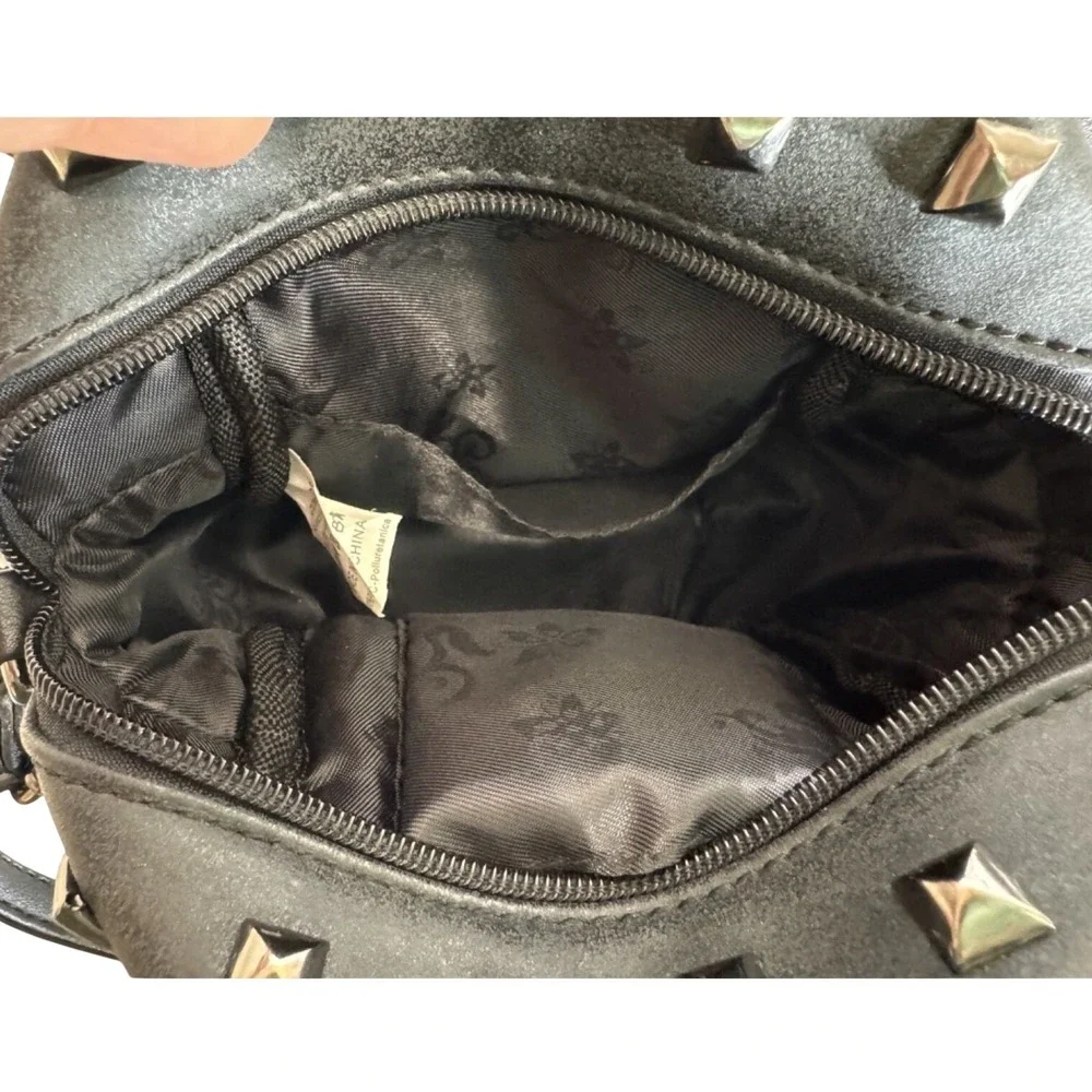 Black‎ Mouse Ear Studded Crossbody Bag Faux Leather Small Shoulder Purse